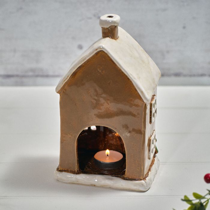 Holly Cottage Stoneware House With Dormer Candle Holder
