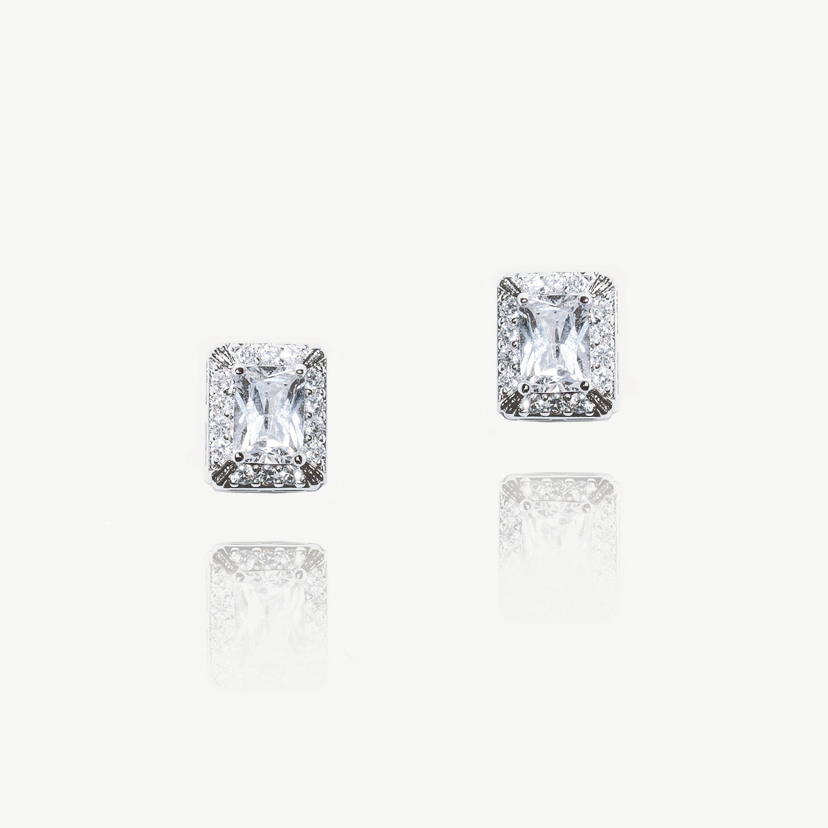 Art Deco Rhodium Crystal Emerald Cut Earrings