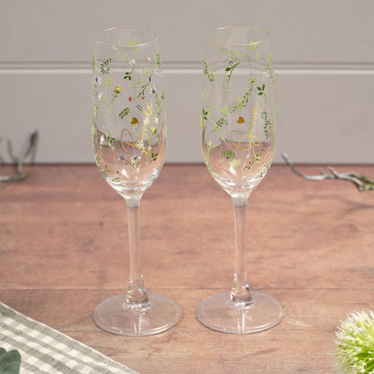 Wedding Set Of Two Champagne Flutes Bride & Groom