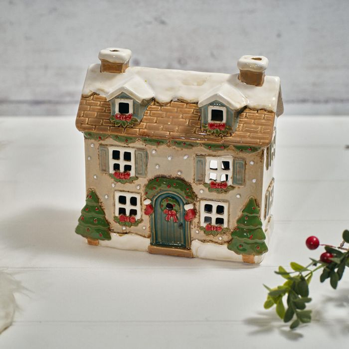 Holly Cottage Stoneware House With Dormer Candle Holder