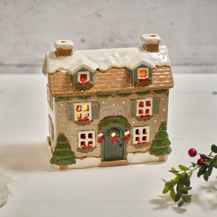 Holly Cottage Stoneware House With Dormer Candle Holder
