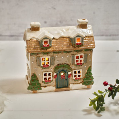 Holly Cottage Stoneware House With Dormer Candle Holder