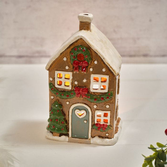 Holly Cottage Stoneware House Candle Holder