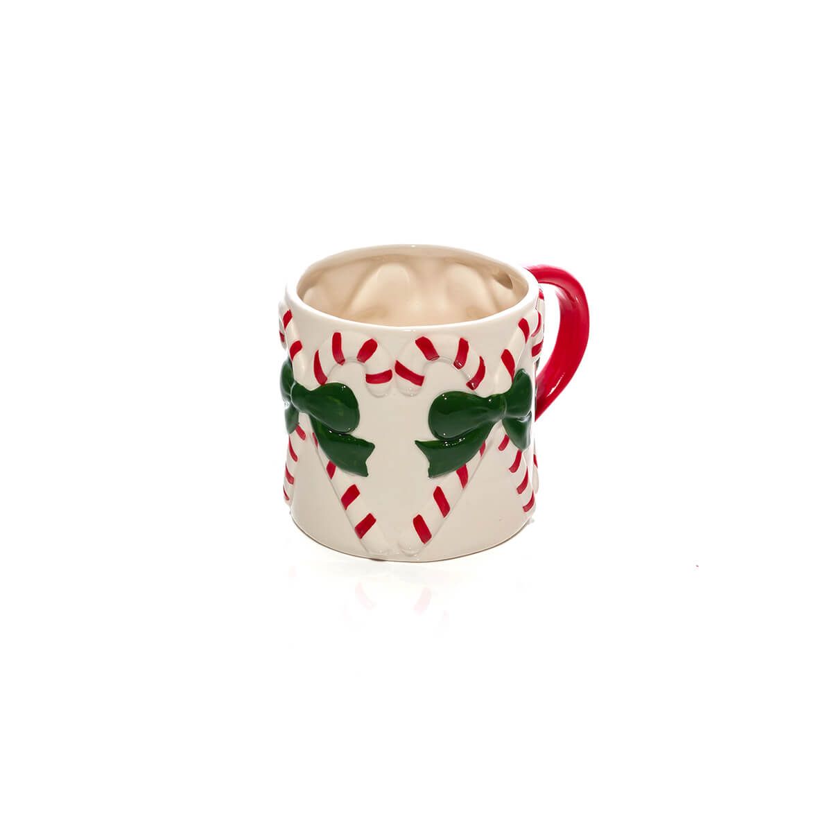 Merry Little Bows Embossed Ceramic Bow & Candy Cane Mug