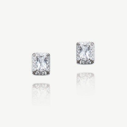 Art Deco Rhodium Crystal Emerald Cut Earrings
