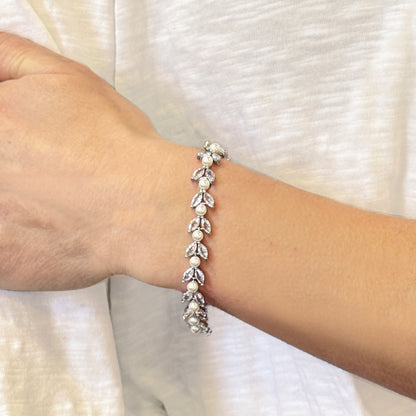 Ivory & Co Boston Silver Leafy Crystal Pearl Bracelet