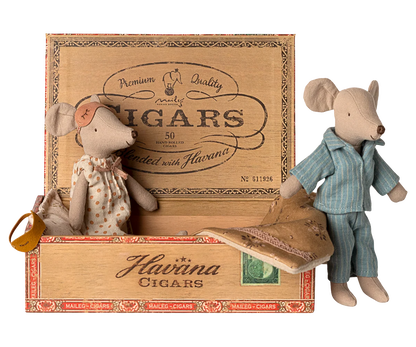 Maileg Mum & Dad Mouse In Cigar Box Play Set