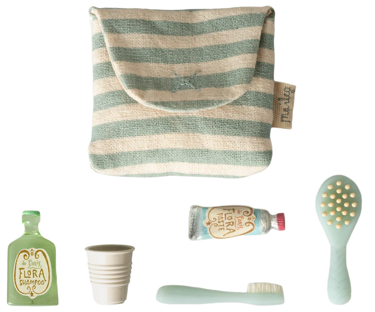 Maileg Toothbrush Set In Bag - Blue Stripe