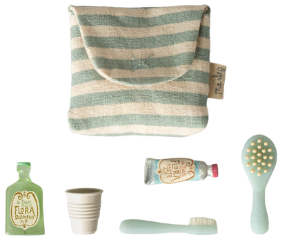 Maileg Toothbrush Set In Bag - Blue Stripe