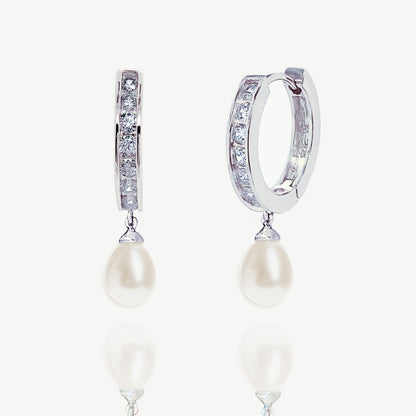 Canterbury Rhodium Crystal Pearl Hoop Earrings