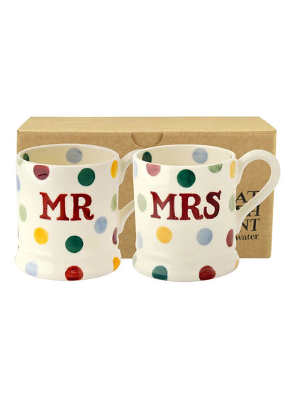 Emma Bridgewater Polka Dot 'Mr & Mrs' Set of 2 1/2 Pint Mugs Boxed