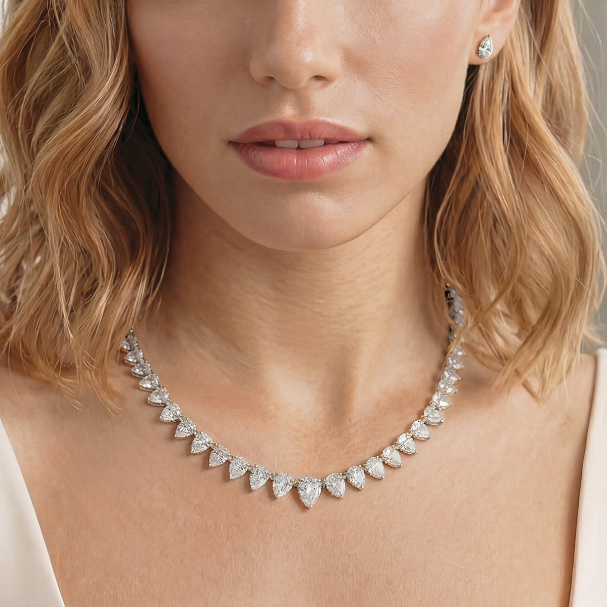 Manhattan Rhodium Crystal Pear Cut Necklace