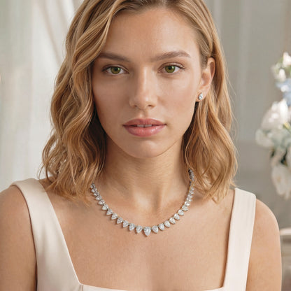 Manhattan Rhodium Crystal Pear Cut Necklace
