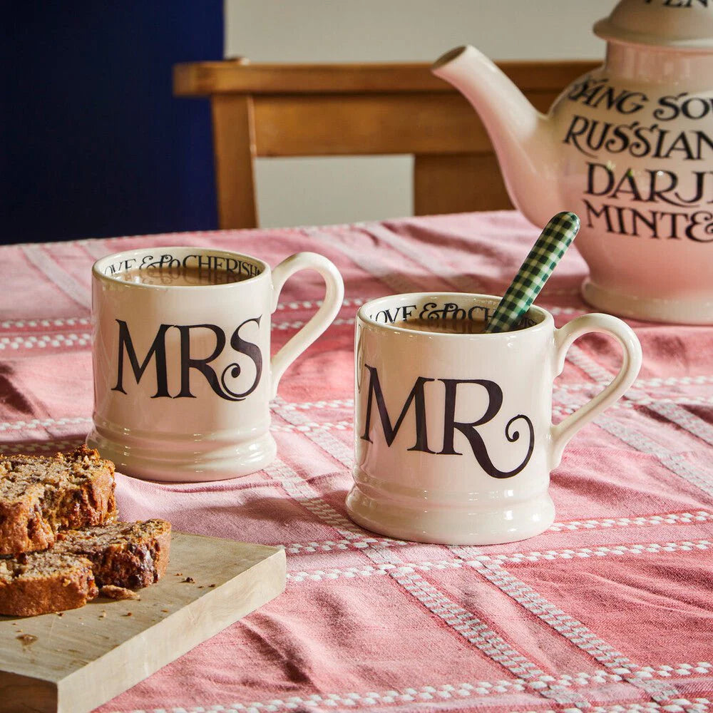 Emma Bridgewater Black Toast 'Mr & Mrs' Set of 2 1/2 Pint Mugs Boxed
