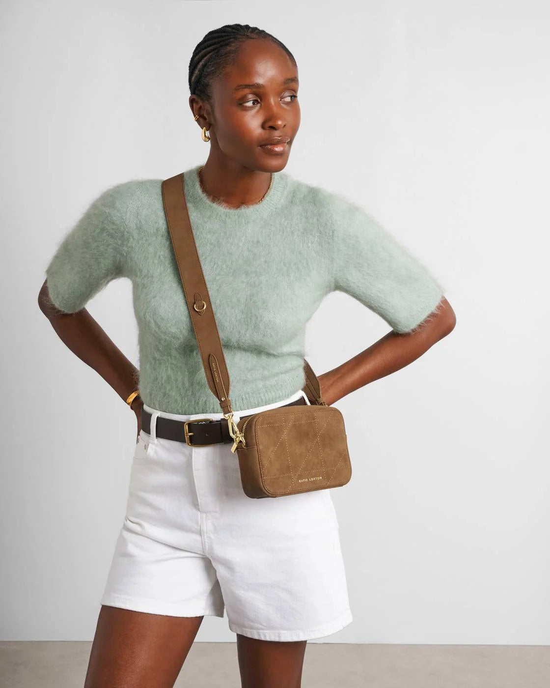Katie Loxton Avery Quilted Sudedette Small Crossbody Bag In Caramel